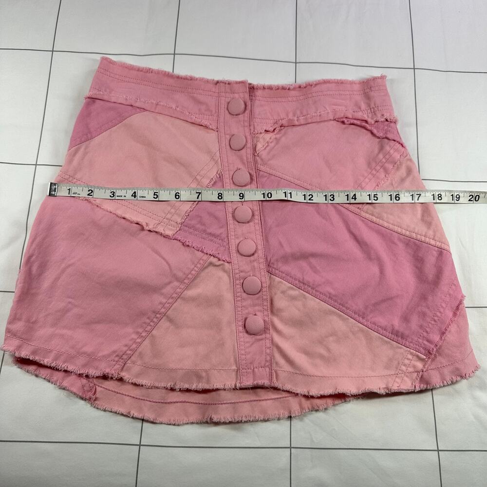LoveShackFancy Cayde Skirt Womens 6 Pink Mini Raw Edge Cotton Colorblock Patch - Picture 9 of 10